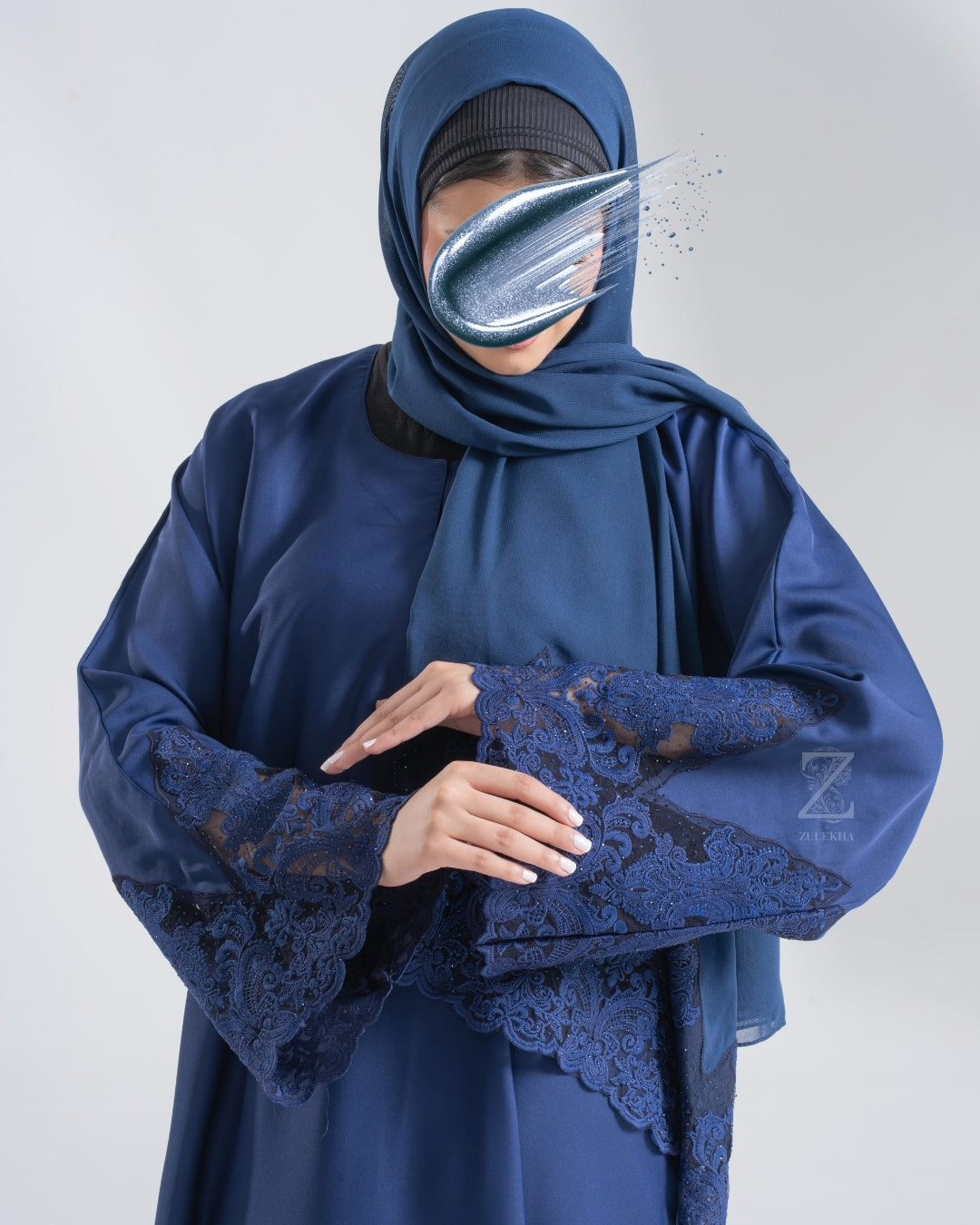 Navy Lace Radiance Abaya