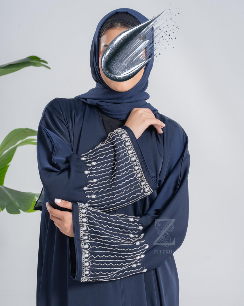 Navy Pearl Cuff Abaya