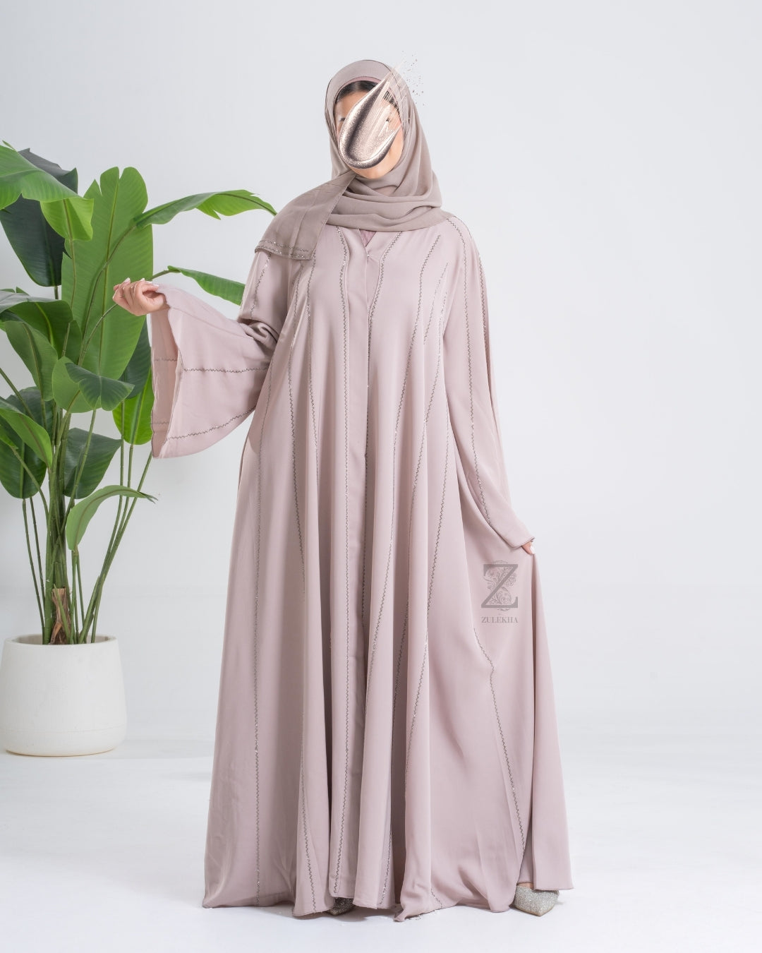 Mauve Taupe Flow Abaya
