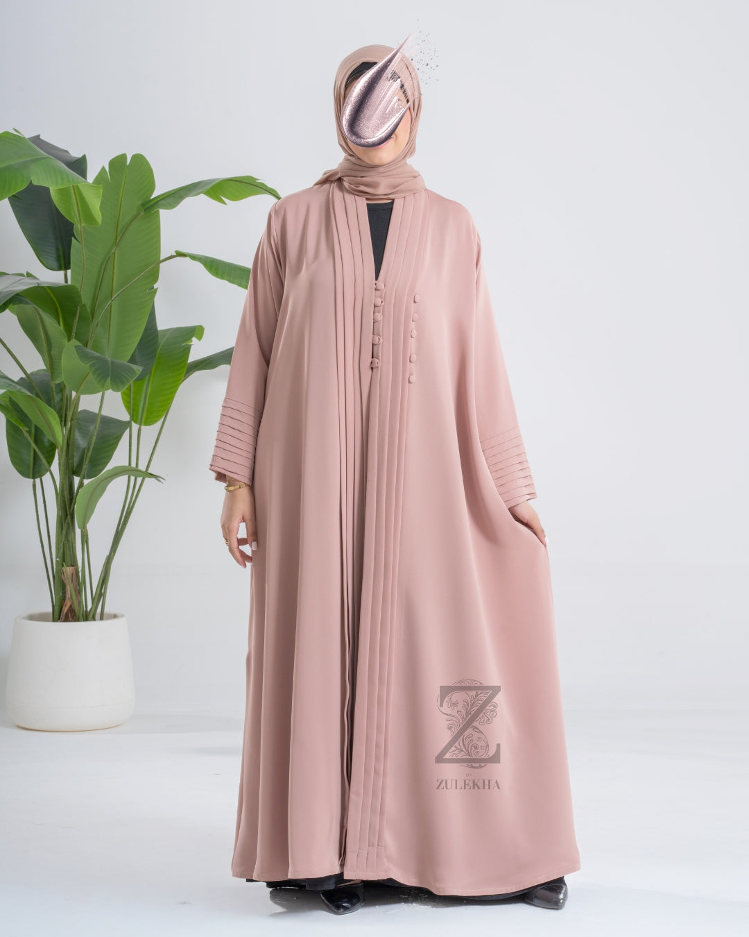 Nude Pleated Executive Abaya